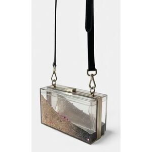 Skinnydip Silver Glitter Liquid Clear Box Purse Shoulder Bag Star Hearts Pink